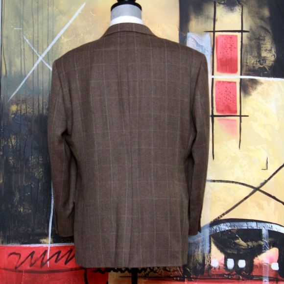 48R JOS A BANK Sportcoat Blazer Jacket Wool 3-Btn Brown Plaid C060494 - Picture 9 of 9